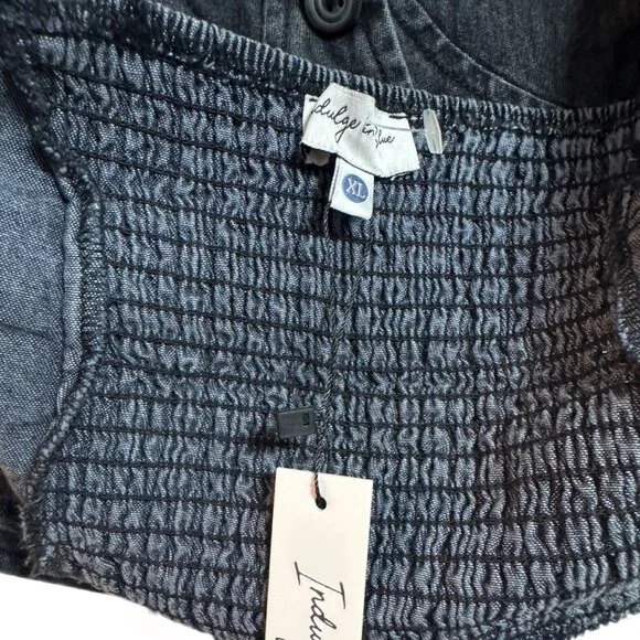 Black Denim Halter Vest Crop Top Button Front Y2K Style – Size XL - Picture 4 of 4